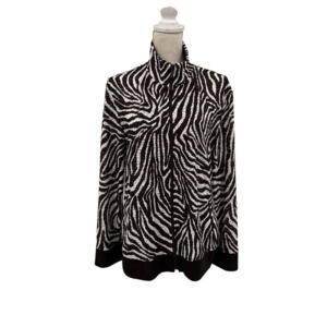Chico's Zebra Print Textured Zip-up Lightweight Burnout Jacket Black White Sz 2